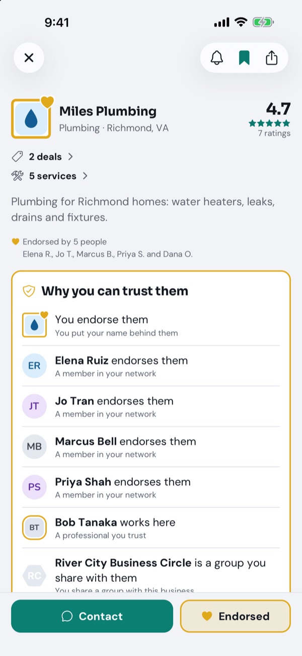 Why they can trust you: a real TryMyPro screen